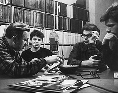 Terkel, left, interviewing “Beat Generation” literary figures Allen Ginsberg, Greg Corso, and Peter Orlovsky.